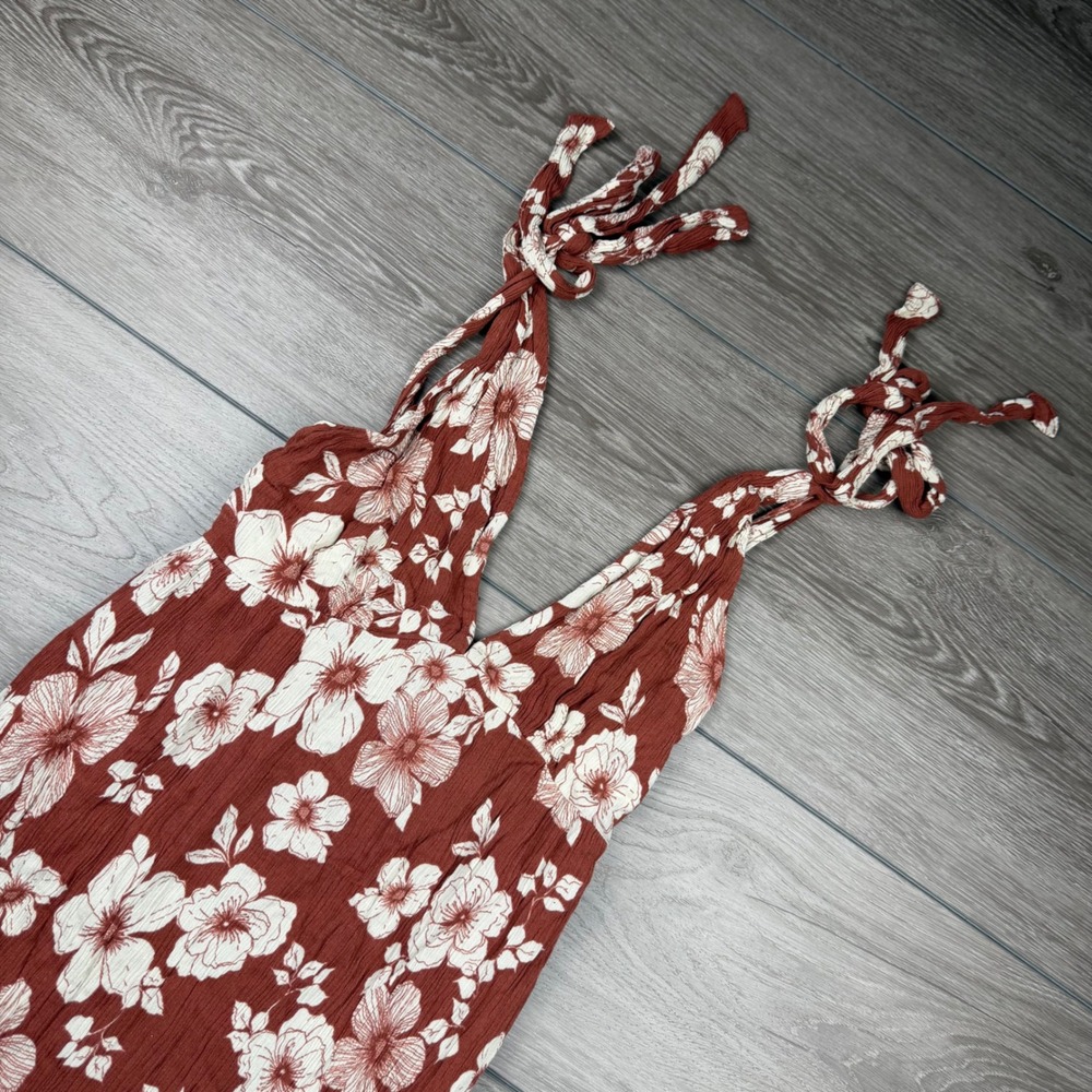 Abercrombie & Fitch‎ Womens Maxi Dress Floral Tie Shoulder Rust Small